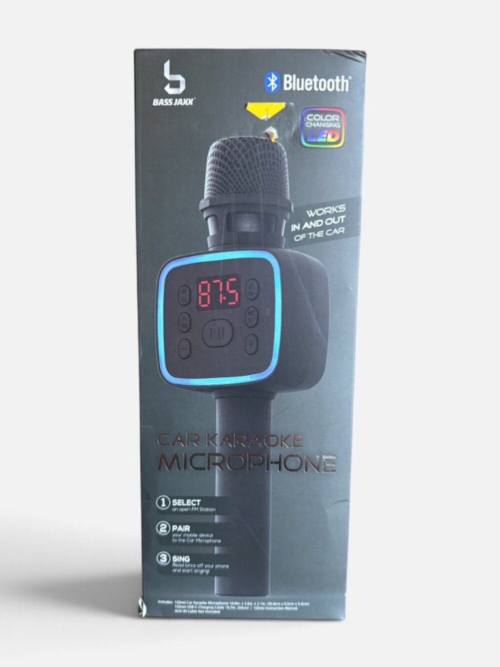 Bass Jaxx Bluetooth Car Karaoke Microphone Color Changing LED FM Transmitter